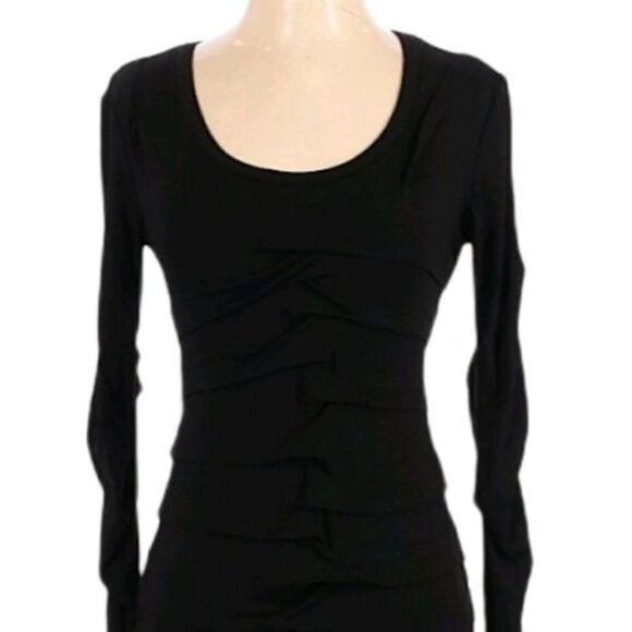 Vtg Witchy Long Statement Sleeve Ruched Knotted Jersey Knit Bodycon Black Sz 6 - Picture 9 of 9